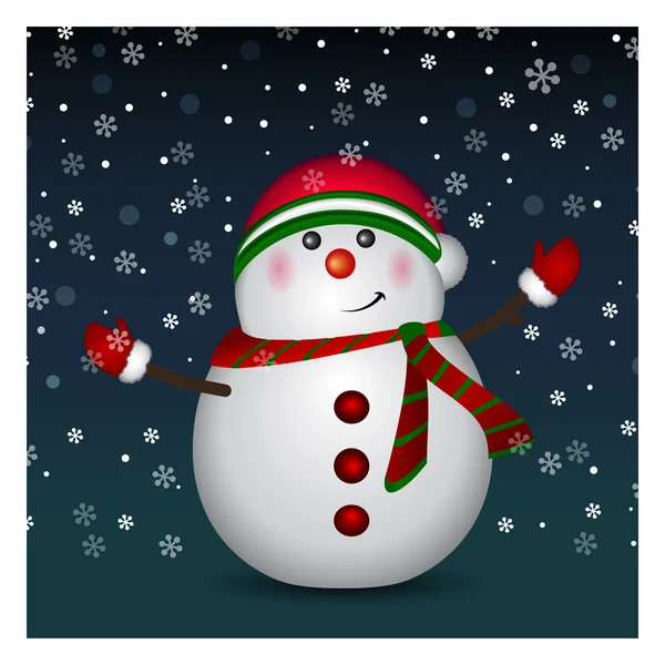 Snowman wearing santa hat and gloves - background, vector — Stock Vector