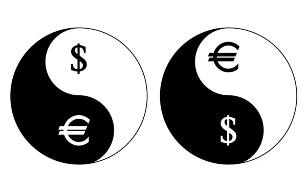 Yin och yang valutasymboler, dollar-euro, vektor — Stock vektor