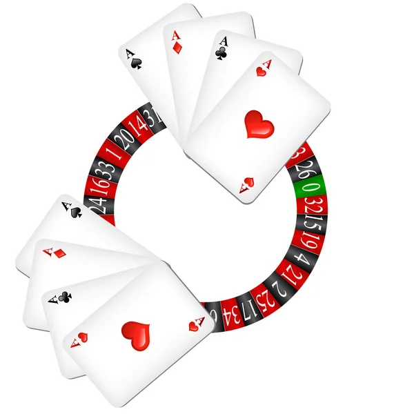 Roulette wheel with cards, vector — Stock Vector