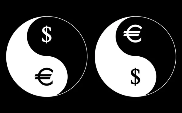 Měnové symboly Jin jang, dolar euro, vektor — Stockový vektor