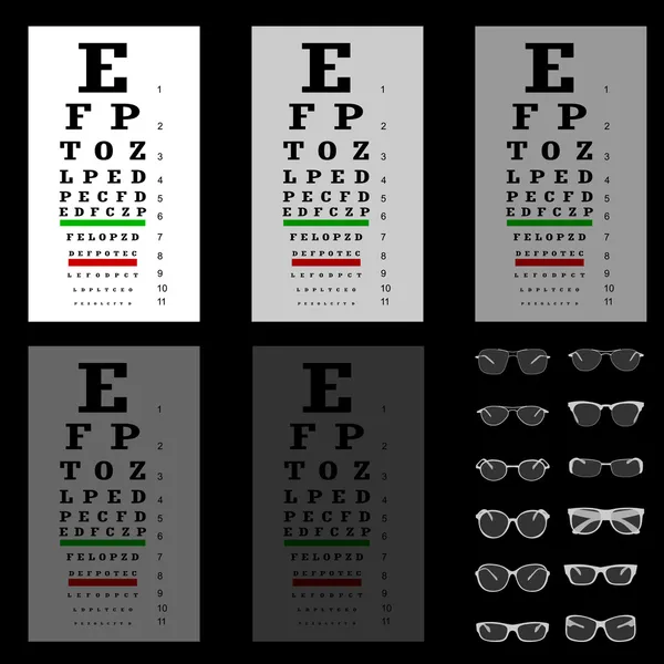 Gráfico de teste de olho com óculos, vetor — Vetor de Stock