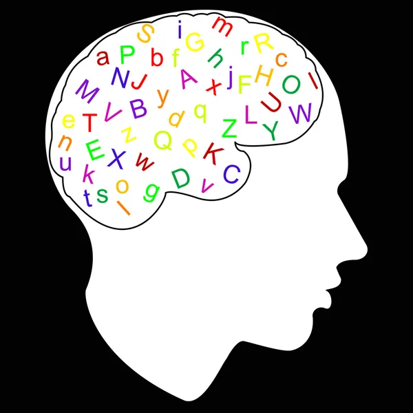 カラフルな文字の脳、ベクトル — ストックベクタ
