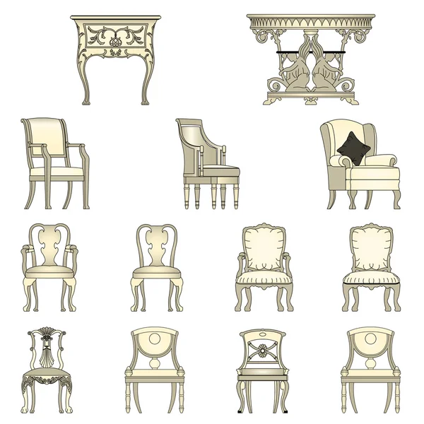 Набор роскошных кресел и столов, вектор — стоковый вектор