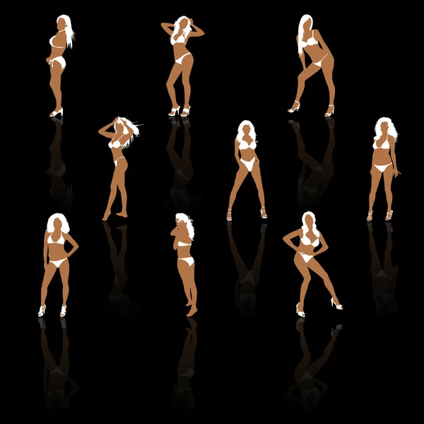 Set van vrouwen in bikini, vector — Stockvector