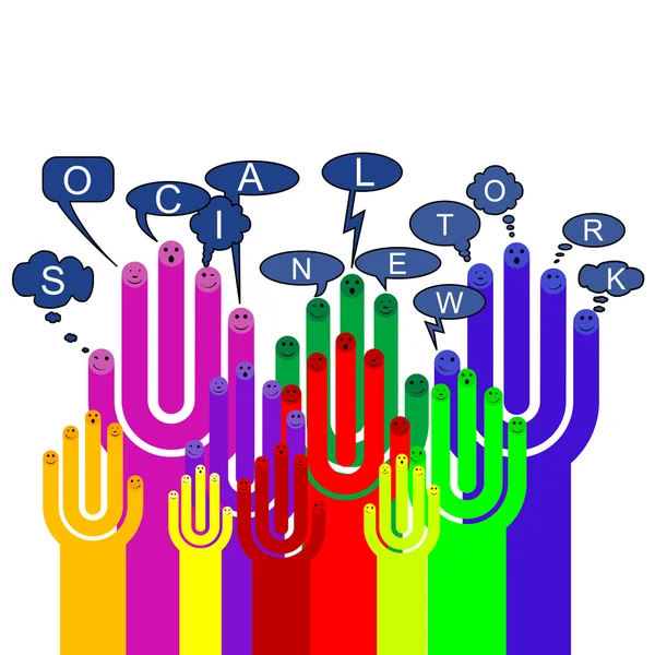 Glückliche Gruppe von Finger-Smileys mit Social-Chat-Zeichen, Vektor — Stockvektor