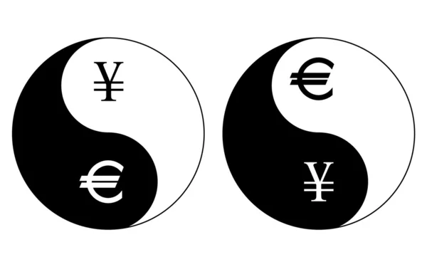 Валютные символы Инь-Ян, иена-евро, вектор — стоковый вектор