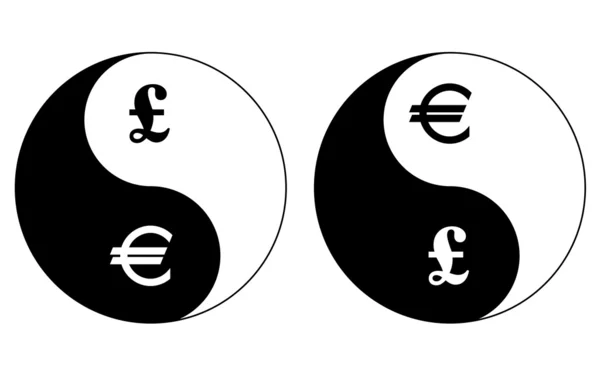 Měnové symboly Jin jang, libry a eura, vektor — Stockový vektor
