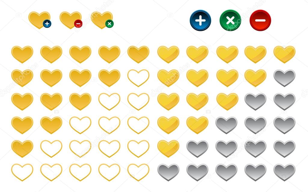 Colored heart favorite button, vector