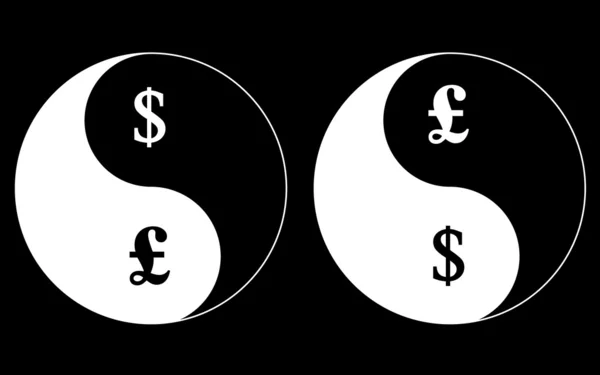 Yin-Yang símbolos de moeda, libra dólar, vetor —  Vetores de Stock