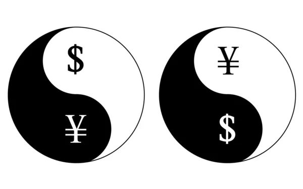 Yin-Yang currency symbols, dollar-yen, vector — Stock Vector