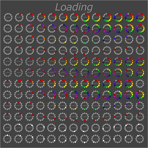 Barra de progreso del cargador de círculo diferente colorido, vector — Archivo Imágenes Vectoriales
