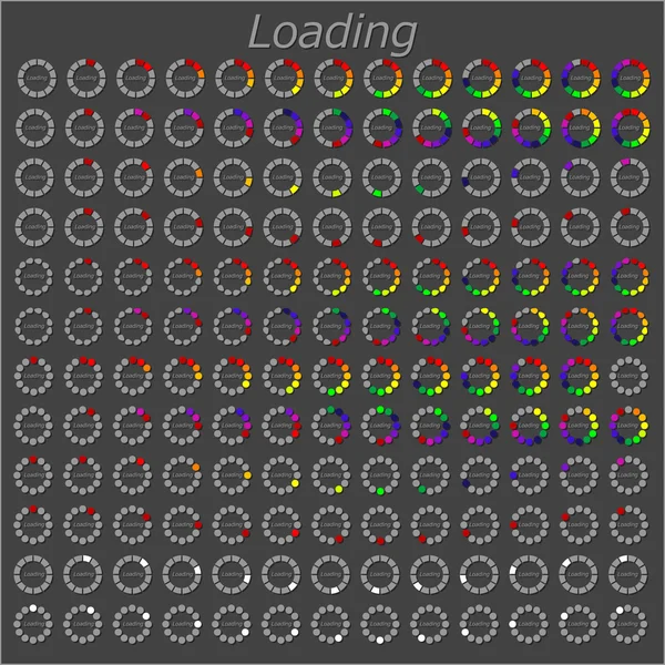 Färgglada olika cirkel loader förloppsindikatorn, vektor — Stock vektor