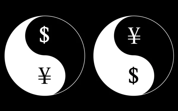 Yin-Yang currency symbols, dollar-yen, vector — Stock Vector