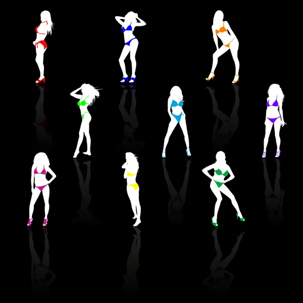 Set of women in bikini, vector — Stock Vector