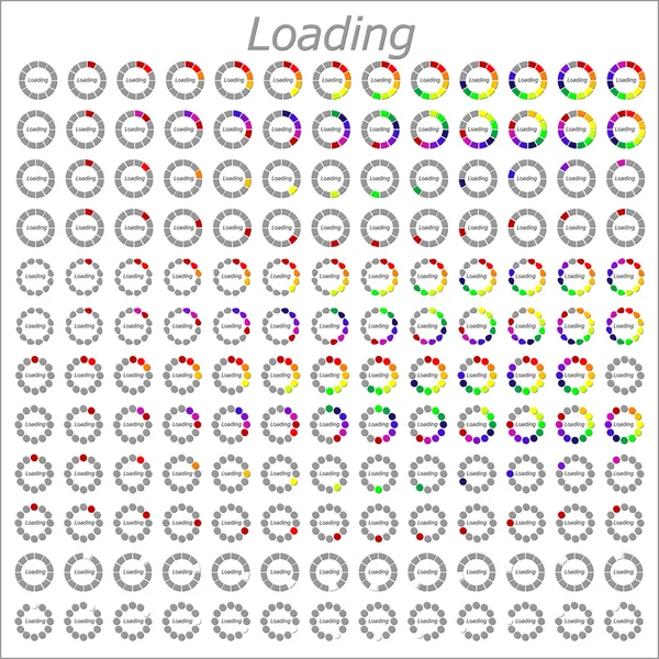 Colorido diferente carregador de círculo barra de progresso, vetor — Vetor de Stock