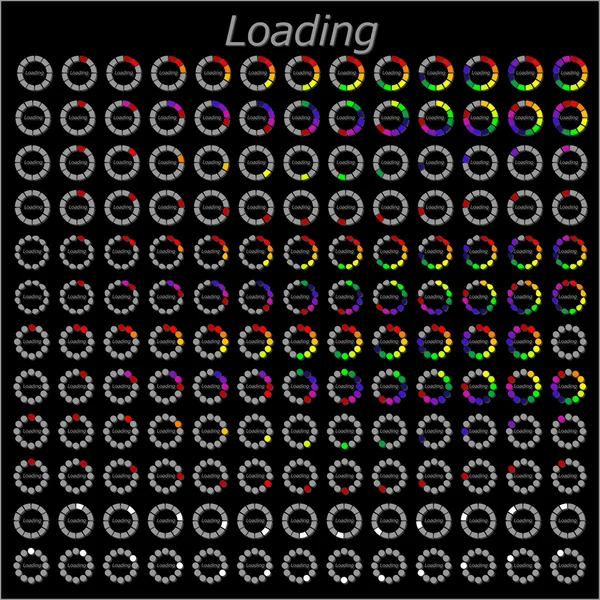 Barre de progression de chargeur de cercle différente colorée, vecteur — Image vectorielle