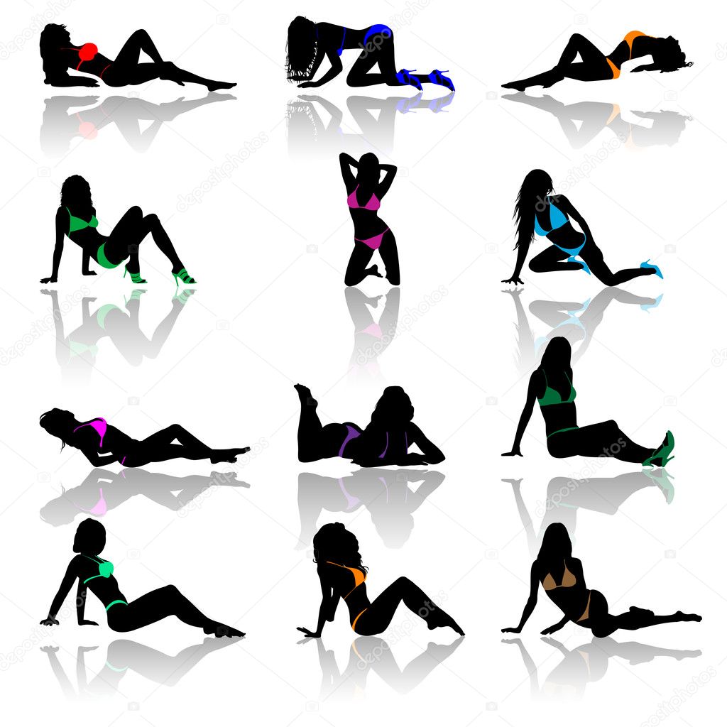Set of women in bikini, vector