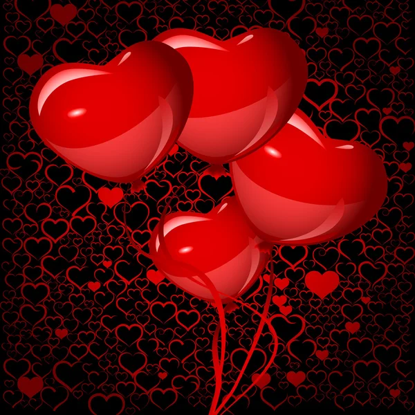 Heldere rood hart ballonnen achtergrond, vector — Stockvector