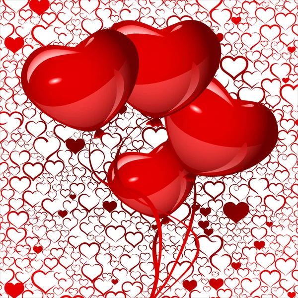 Fundo balões coração vermelho brilhante, vetor —  Vetores de Stock