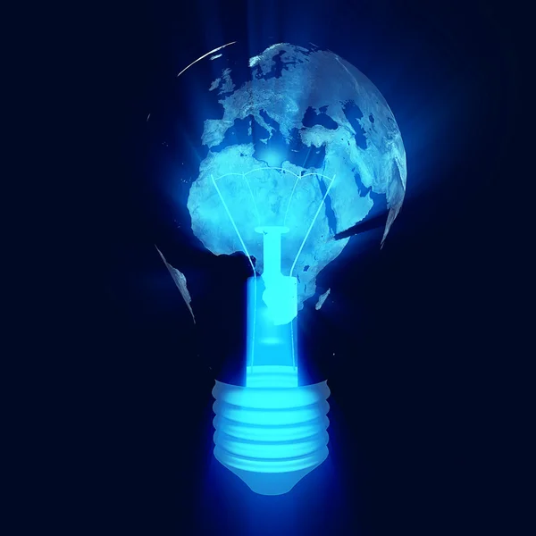 Eco bulb, electric light bulb with a world map, Europe — Stock Photo, Image