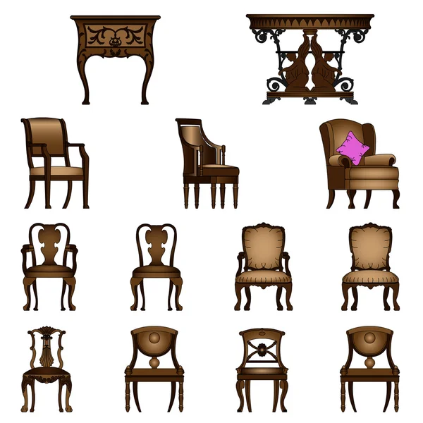 Set van stoelen en tafels — Stockvector