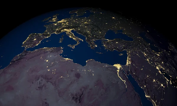 Earth at night over Africa and Europe — Stock Photo, Image