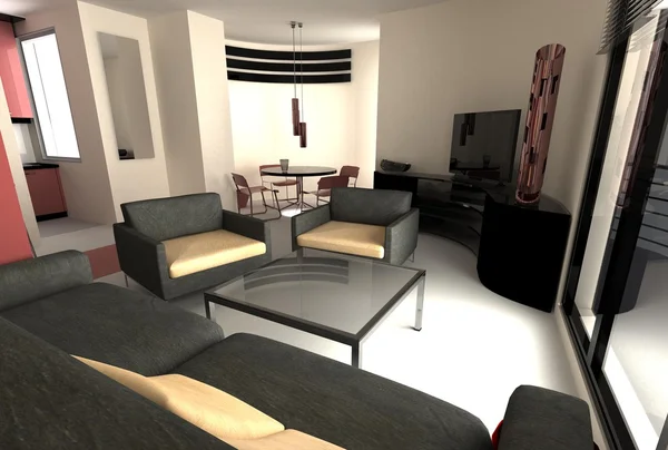 Modern panoramic living room — Stock Photo, Image