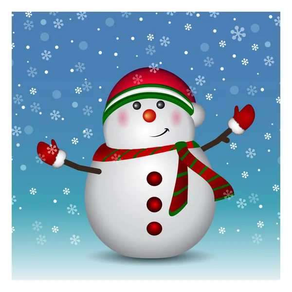 Snowman wearing santa hat — Stock Vector