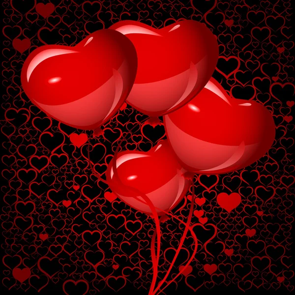 Fondo brillante corazón rojo globos — Archivo Imágenes Vectoriales