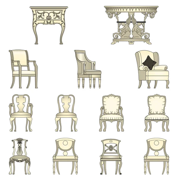豪華な肘掛け椅子とテーブル、ベクトルのセット — ストックベクタ
