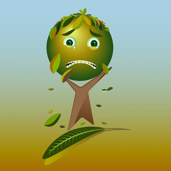 Cartoon sad tree - Please, save the earth, vector — Stock Vector