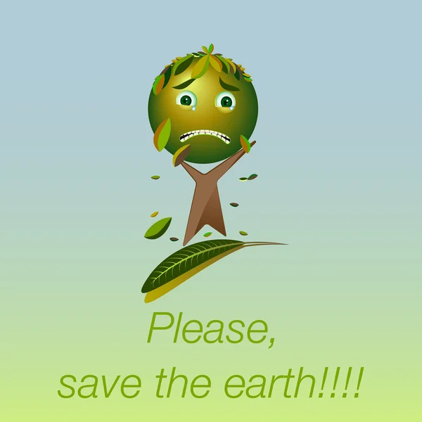 Cartoon sad tree - Please, save the earth, vector — Stock Vector