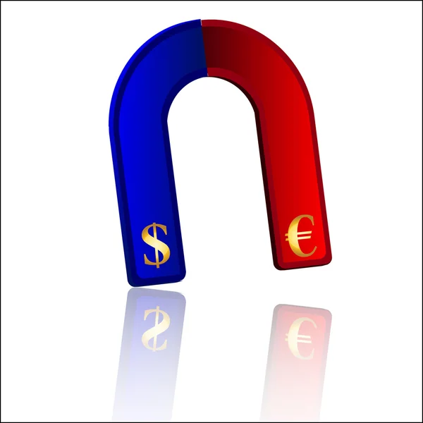 Magnet s znak dolaru a eura — Stockový vektor