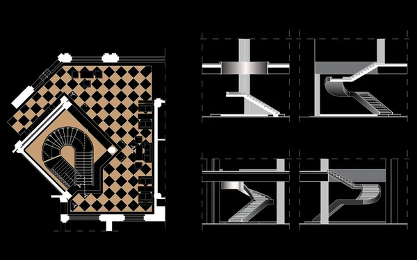 Ronde trappen, grond, secties — Stockvector