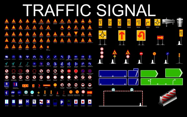 交通标志集合中的具有名称、 矢量 — 图库矢量图片
