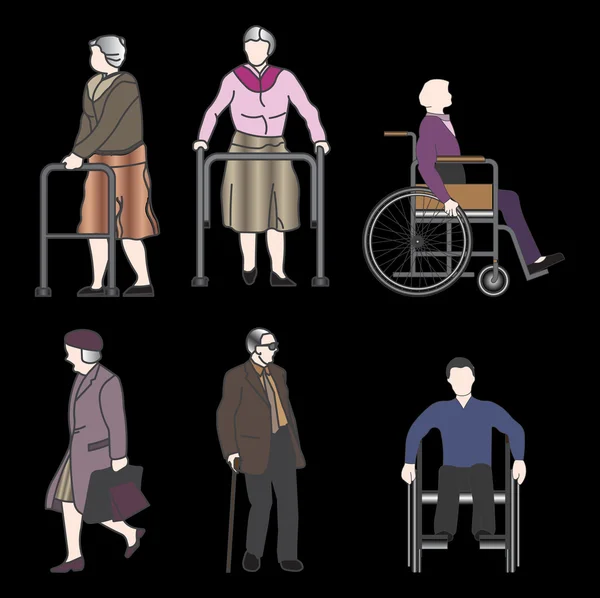 Personnes âgées et handicapées — Image vectorielle