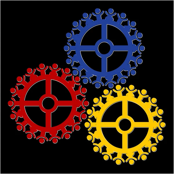 Peoples gears turn in unison, symbolizing teamwork and synergy — Stock Vector