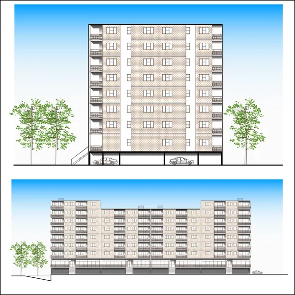 ファサード。居住建物 — ストックベクタ