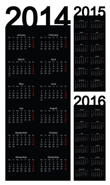 Простой календарный год 2014, 2015, 2016, вектор — стоковый вектор