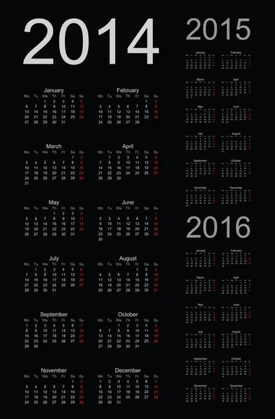 Année civile simple 2014, 2015, 2016, vecteur — Image vectorielle
