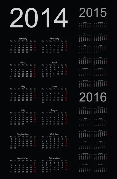 Semplice anno di calendario 2014, 2015, 2016, vettore — Vettoriale Stock