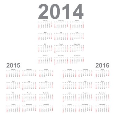 basit takvim yılı 2014, 2015, 2016
