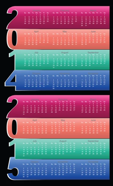 简单的日历 2014 年，到 2015 年 — 图库矢量图片