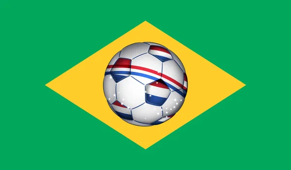 Bandera de Brasil con balón de fútbol ruso — Archivo Imágenes Vectoriales