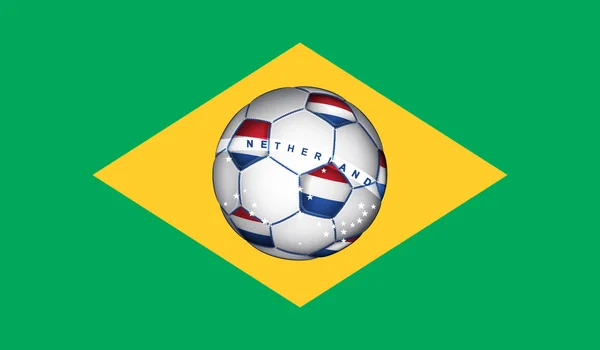Бразильский флаг с футбольным мячом Нидерландов — стоковый вектор