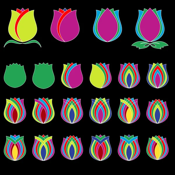 Conjunto de símbolos tulipas — Vetor de Stock