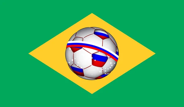 Bandera de Brasil con balón de fútbol ruso — Vector de stock
