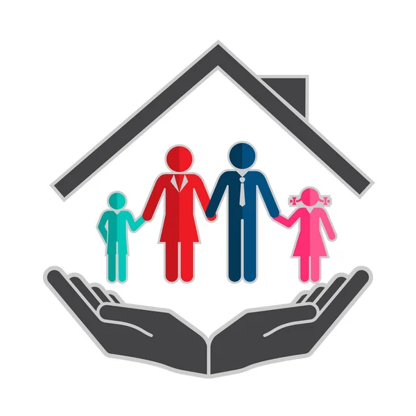 家族の家手のシンボルを保持します 家の安全保護アイコン 住宅ローン住宅ローンベクトル — ストックベクタ