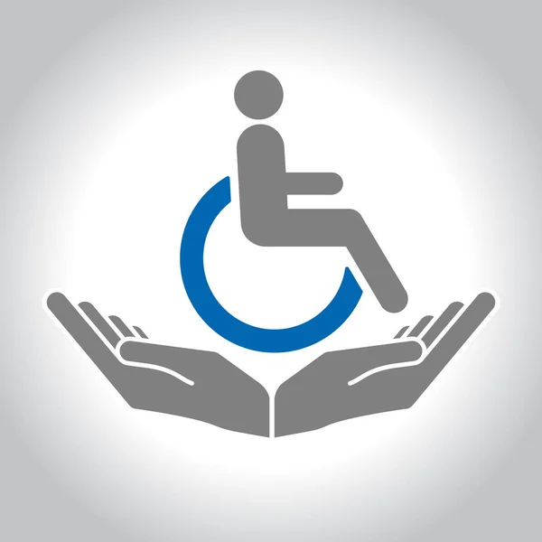 Pacjent Niepełnosprawny Wózku Inwalidzkim Pomocniczymi Dłońmi Osoba Niepełnosprawna Wektor Niepełnosprawnej — Wektor stockowy