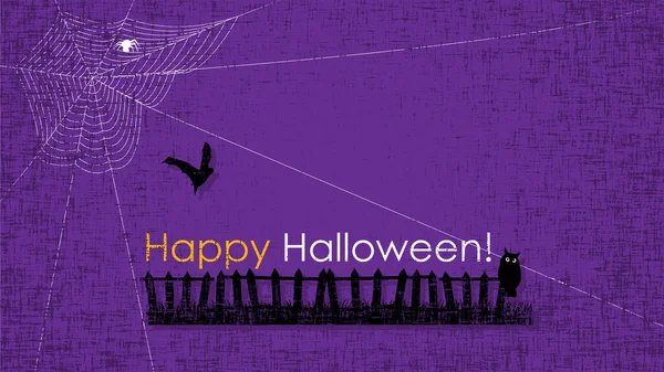 Lettering Happy Halloween Text Banner Webs Spider Bats Witch Owl — 스톡 벡터